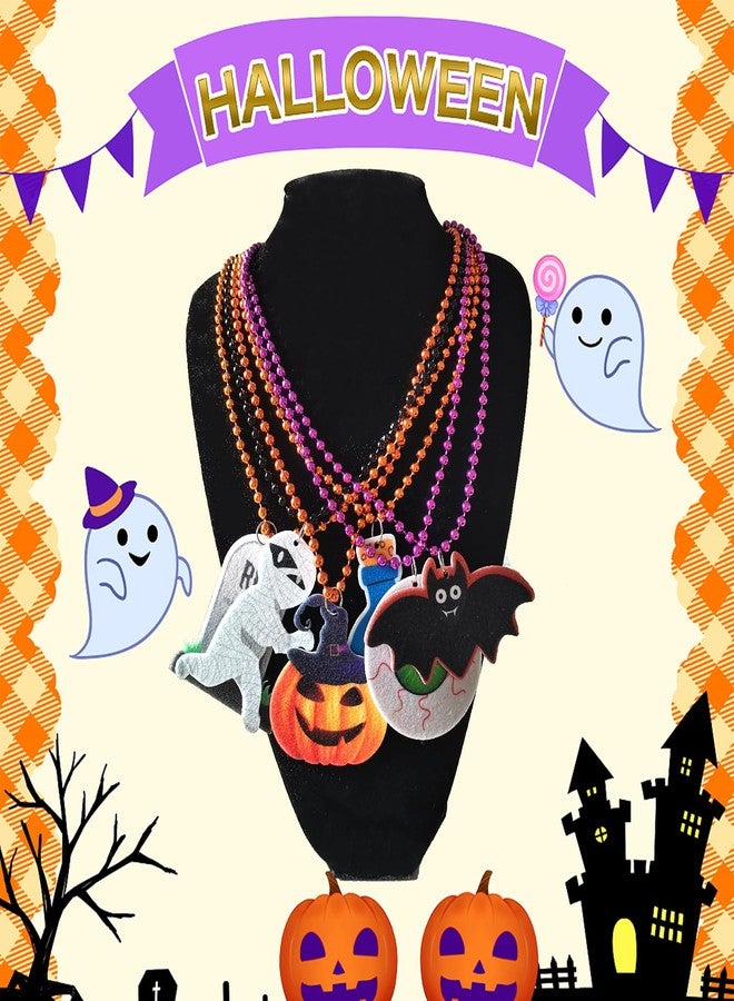 Becfupo 18Pcs Halloween Bead Necklaces, Purple Orange Black Beaded Necklaces With Pumpkin Ghost Pendants For Halloween Party Favors, Halloween Trick or Treat Costume - Image 4